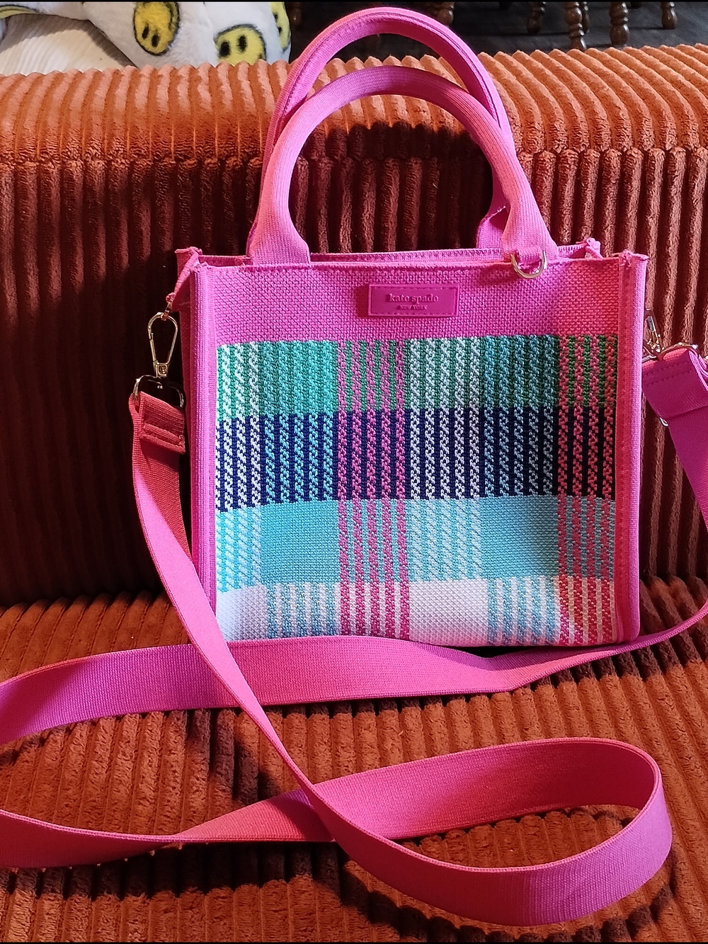 Kate Spade Pink Woven Plaid Canvas Tote